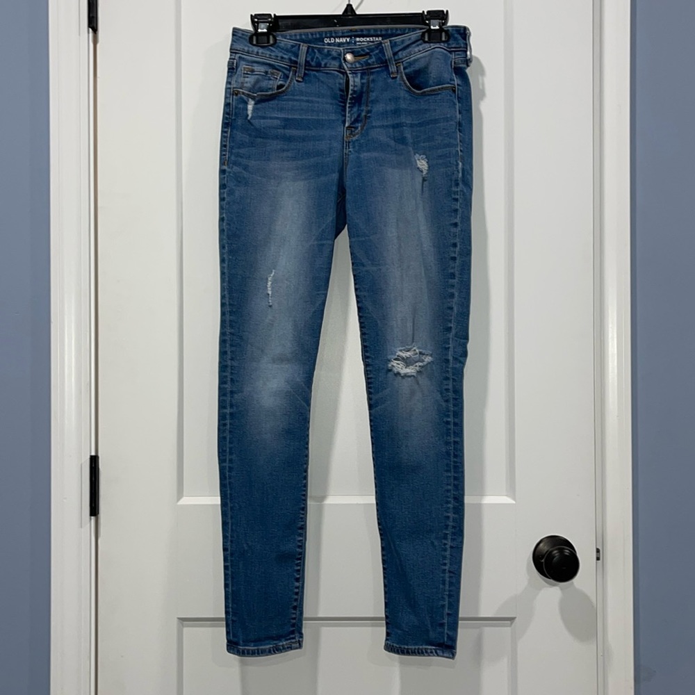 Old Navy Mid-Rise Rockstar skinny jeans.
